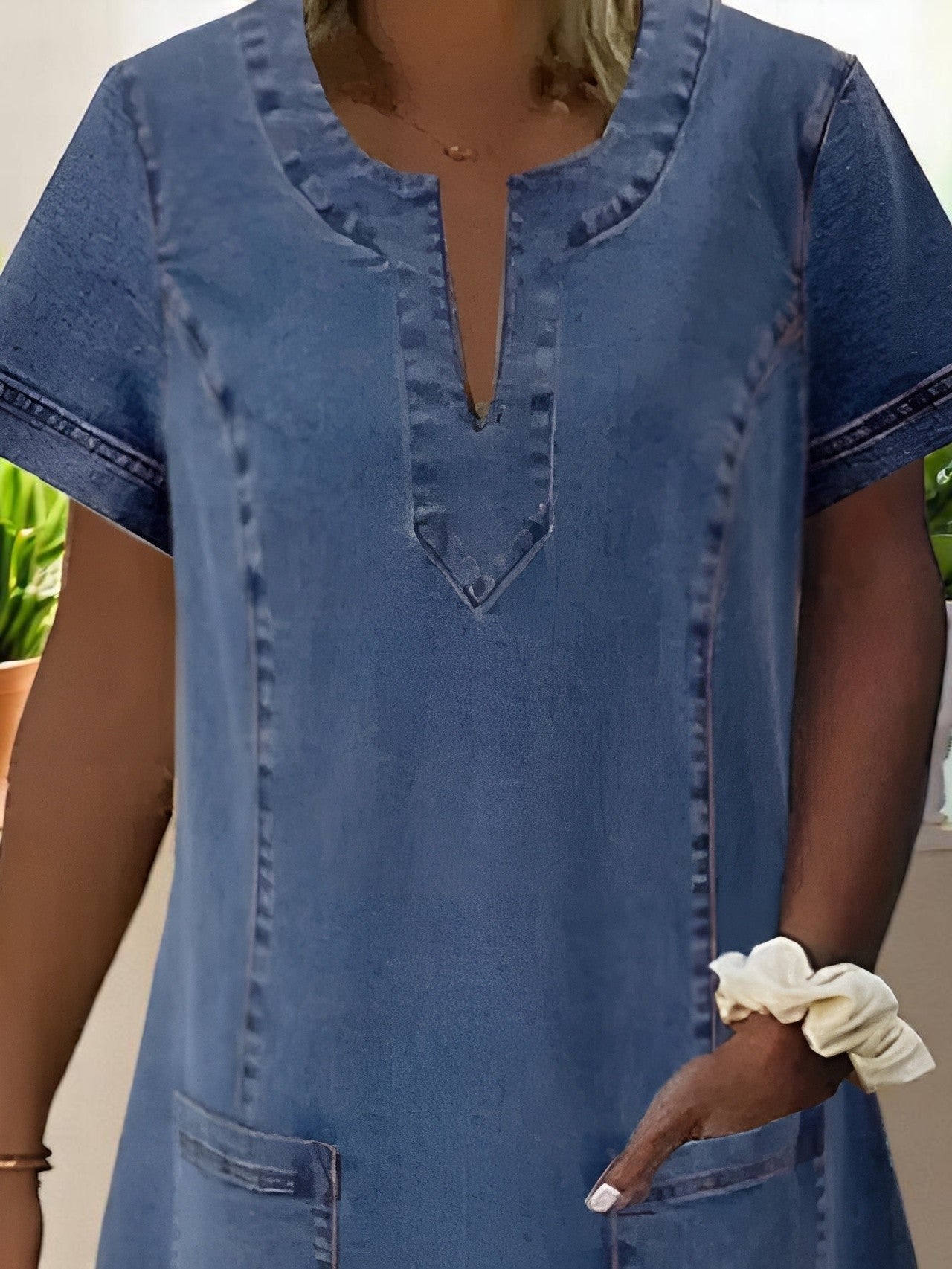 Indigo - Vestido de mezclilla suave para mujer con mangas cortas