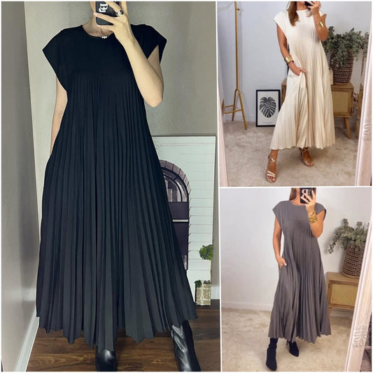 Vestido sin mangas, sencillo, plisado, elegante