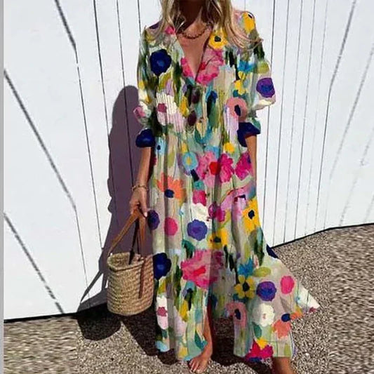 Caitlyn - Vestido Maxi Bohemio con Mangas Abullonadas