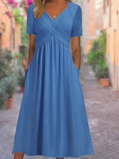 Cora - Vestido cómodo de mujer con cuello en V y bolsillo