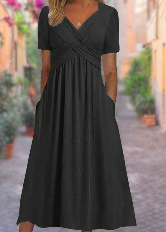 Cora - Vestido cómodo de mujer con cuello en V y bolsillo