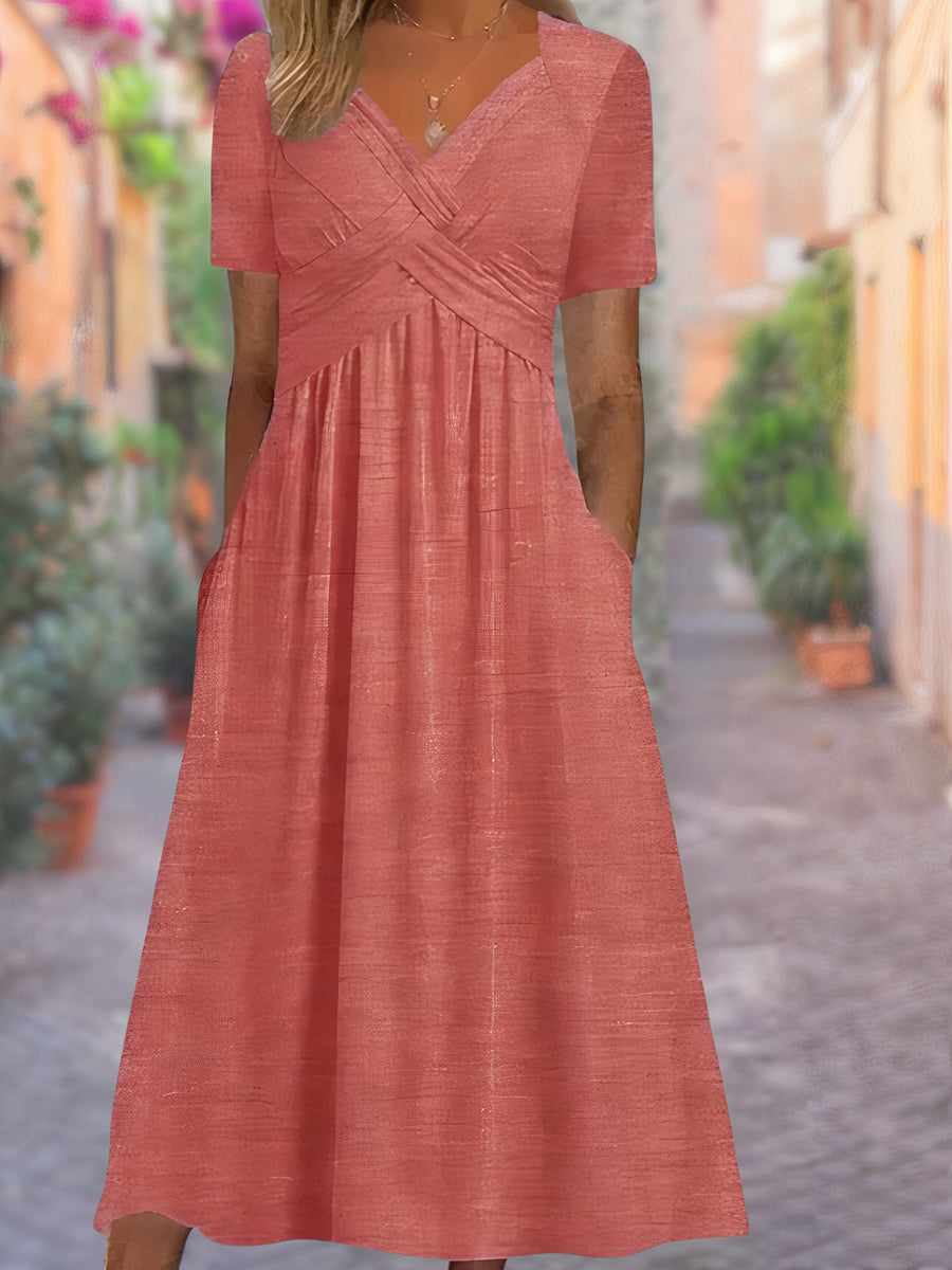 Cora - Vestido cómodo de mujer con cuello en V y bolsillo