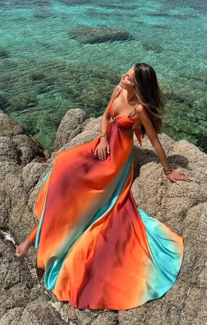 Saylor - Vestido maxi degradado sin espalda sin mangas con tirantes