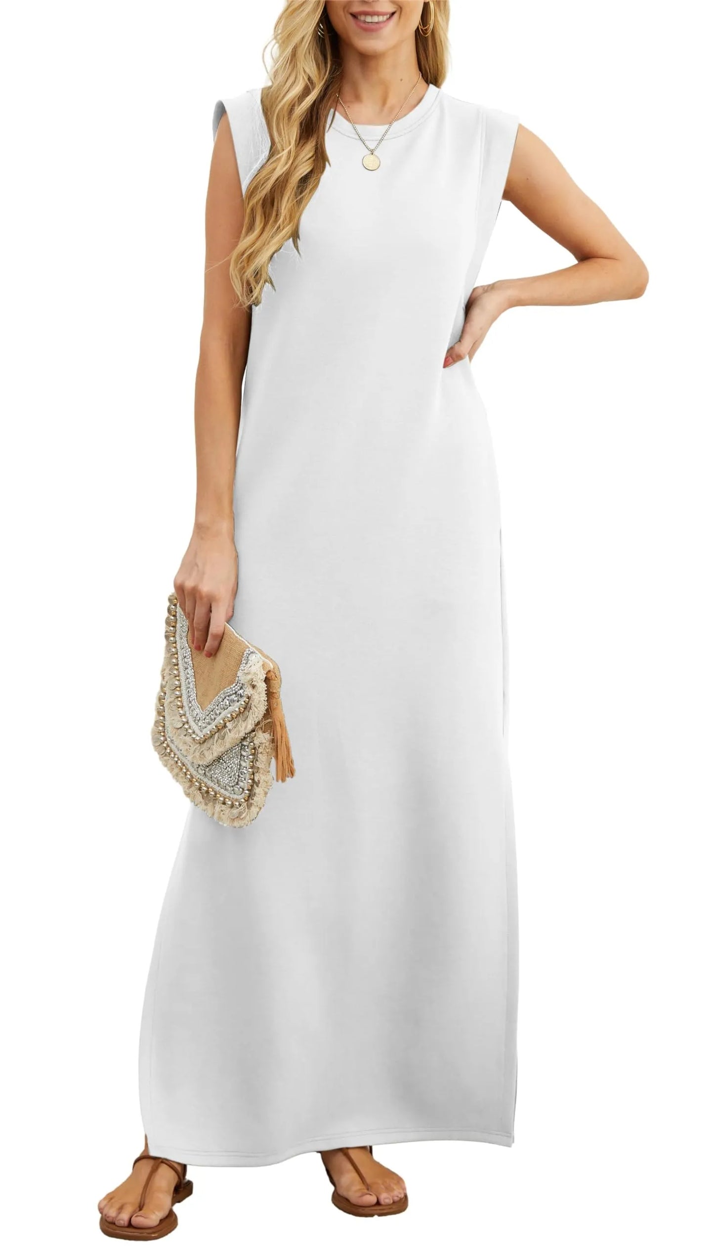 Vestido maxi suelto casual Denise con abertura y sin arrugas