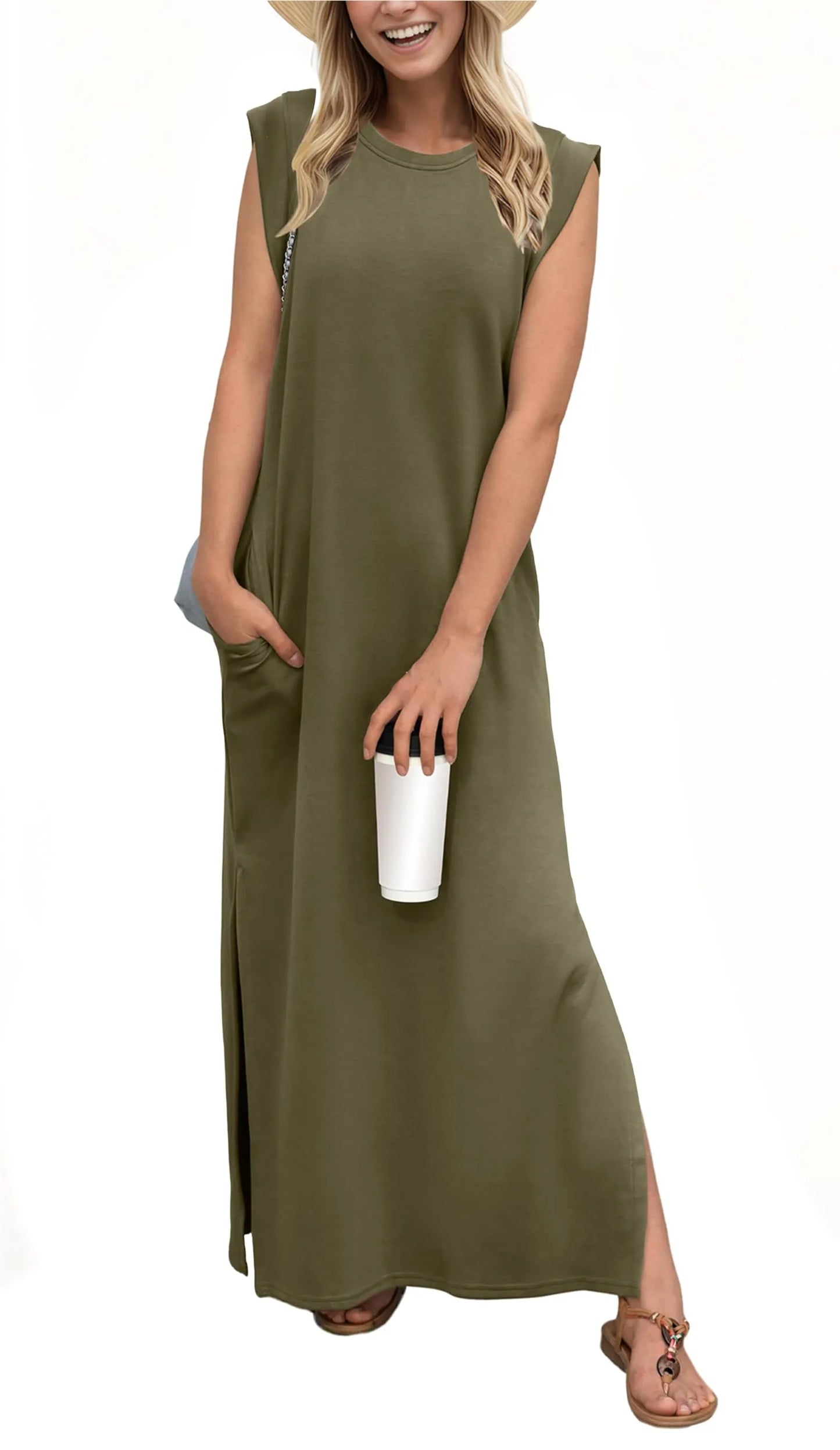 Vestido maxi suelto casual Denise con abertura y sin arrugas