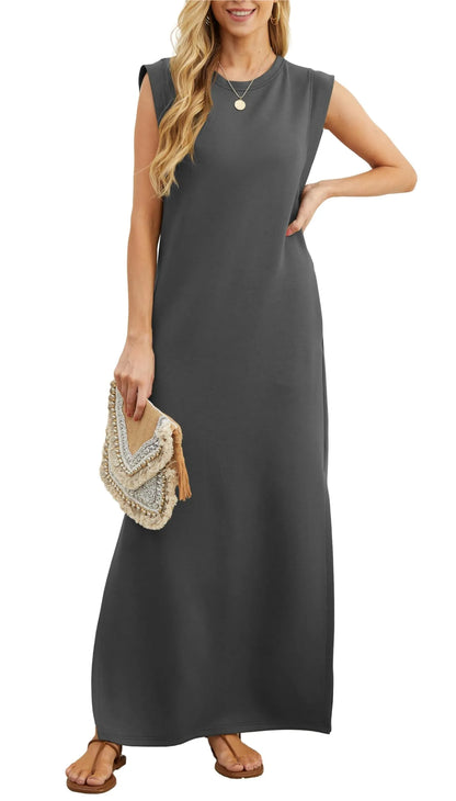 Vestido maxi suelto casual Denise con abertura y sin arrugas