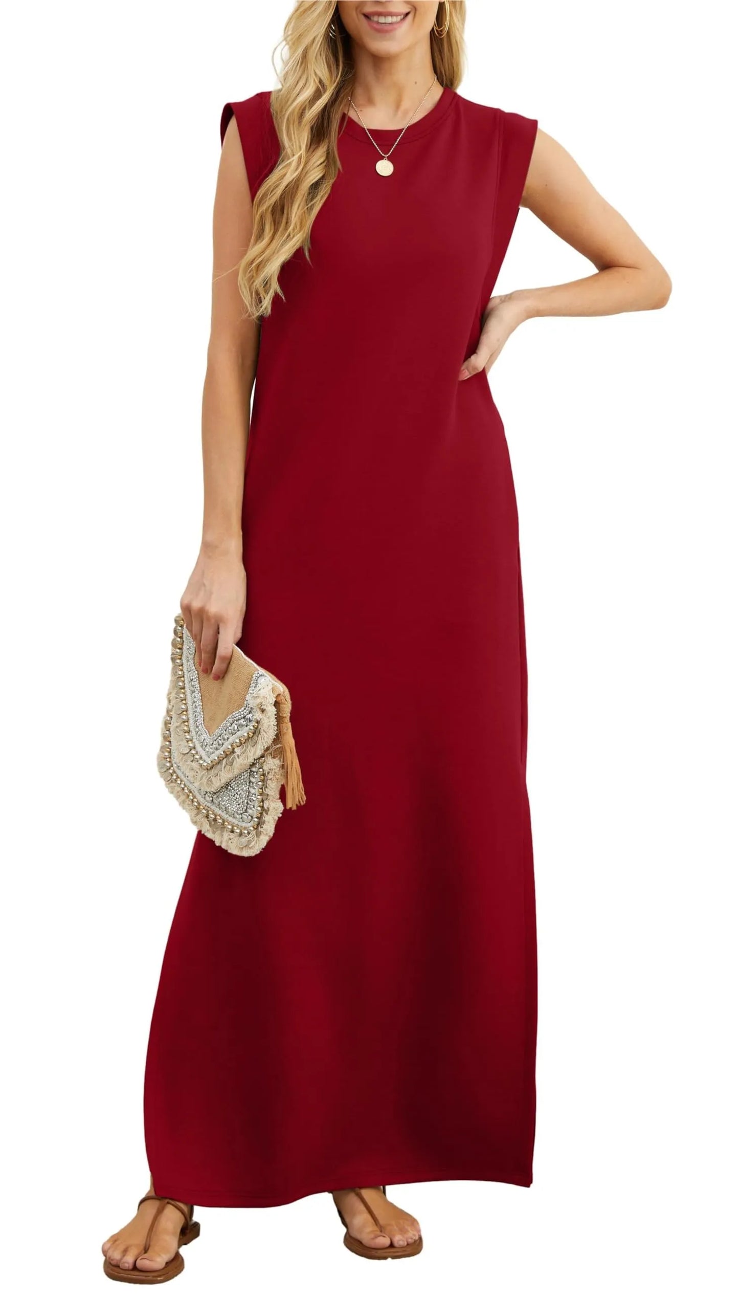 Vestido maxi suelto casual Denise con abertura y sin arrugas