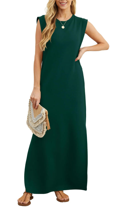 Vestido maxi suelto casual Denise con abertura y sin arrugas