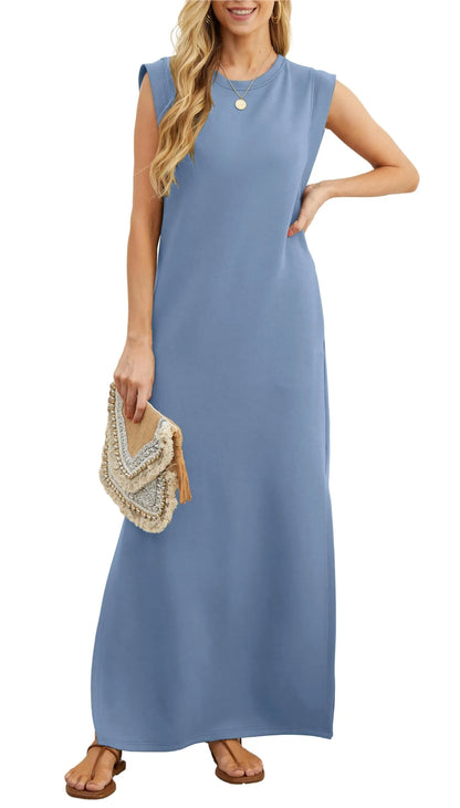 Vestido maxi suelto casual Denise con abertura y sin arrugas