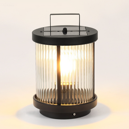 Linterna de vidrio para exteriores con luz LED solar