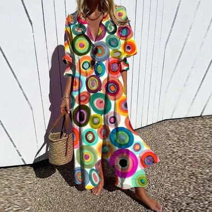 Caitlyn - Vestido Maxi Bohemio con Mangas Abullonadas