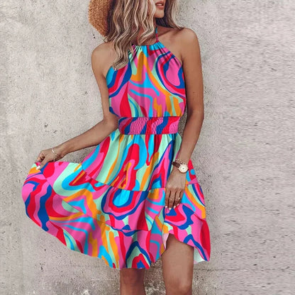Loxley - Vestido Mini Estampado Irregular Sin Espalda