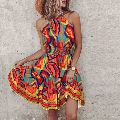 Loxley - Vestido Mini Estampado Irregular Sin Espalda