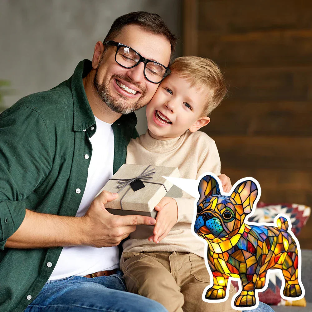 Handmade Stained Glass Dog Lamp – Warm Glow Light for Dog Lovers