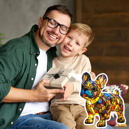 Handmade Stained Glass Dog Lamp – Warm Glow Light for Dog Lovers