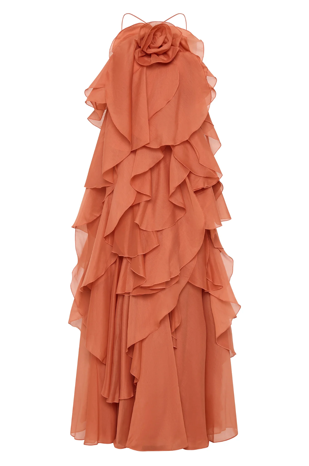 Nephele - Vestido de cóctel largo con volantes y halter