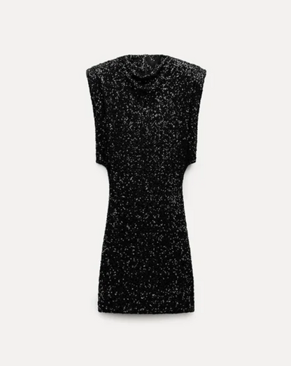 Halle - Vestido Mini Ajustado de Lentejuelas con Cuello Redondo