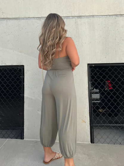 Tasia Elegant Women's Jumpsuit with V-Neck and Drawstring, Comfortable for Spring Days