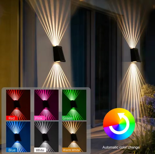 Luz solar de pared RGB para terraza y fachada con iluminación de 4 lados y selección de color