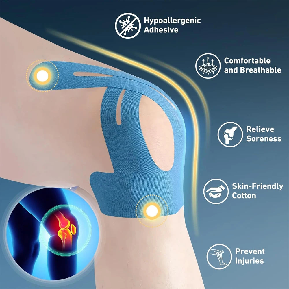 Pre-Cut Kinesiology Tape for Muscle Support and Pain Relief – Flexible & Waterproof Sports Tape