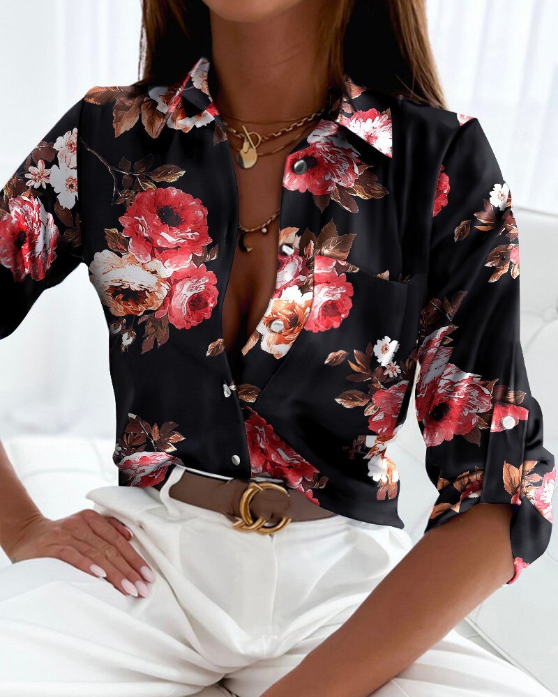 Sibylle | Blusa de moda con mangas largas y tapeta de botones