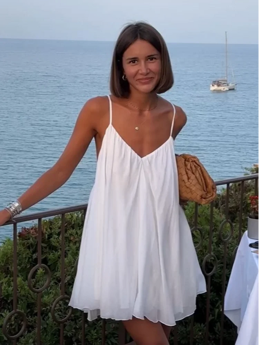 Olive - Vestido playero mini plisado con escote en V