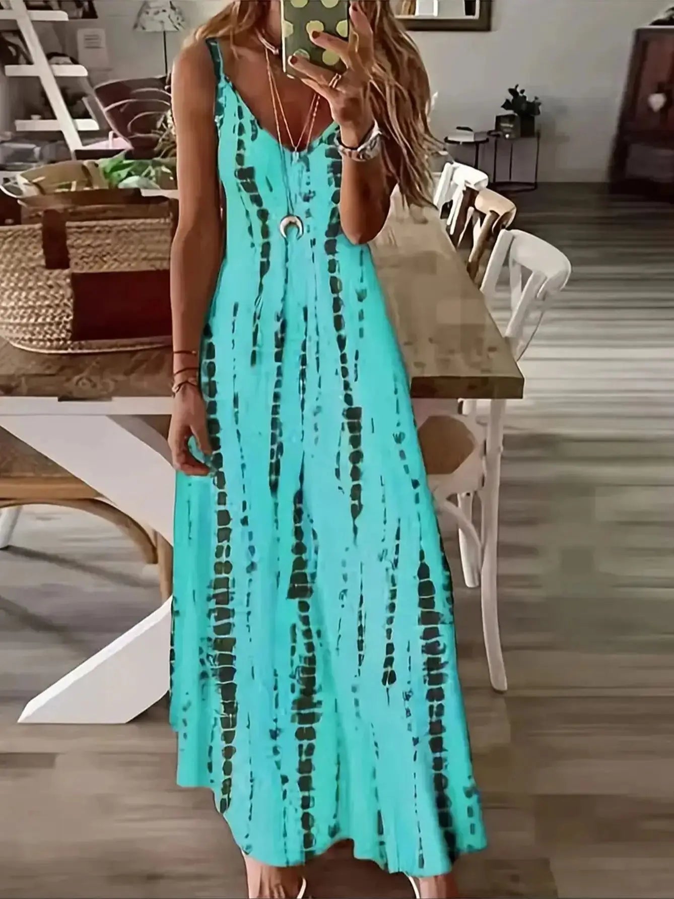 Seren - Vestido maxi de mujer con escote en V y teñido anudado