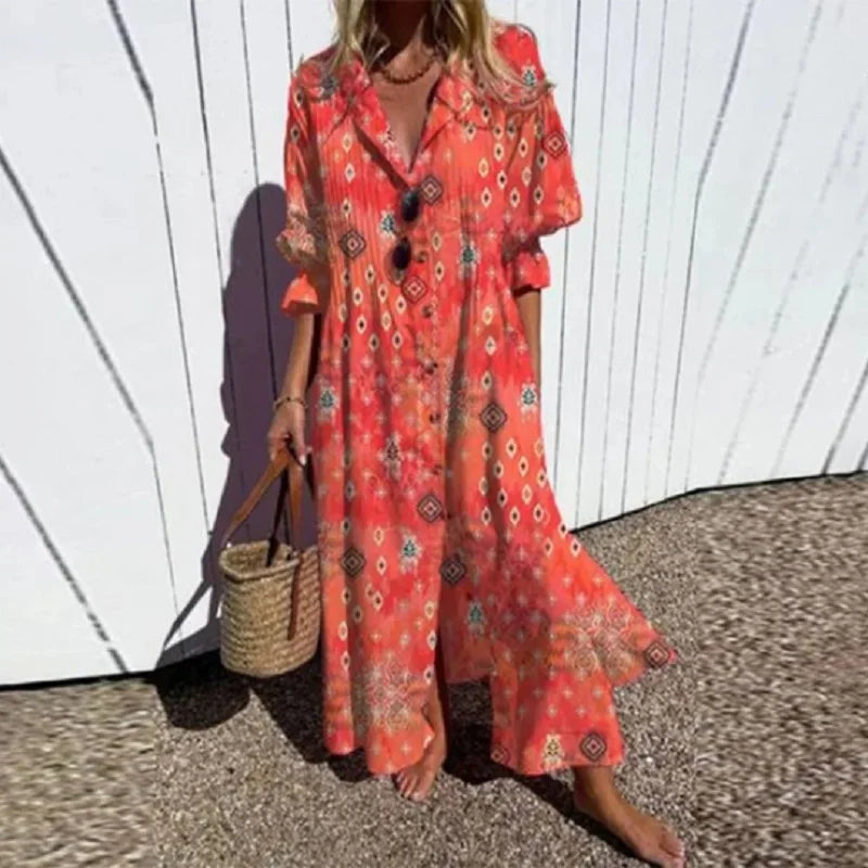 Caitlyn - Vestido Maxi Bohemio con Mangas Abullonadas