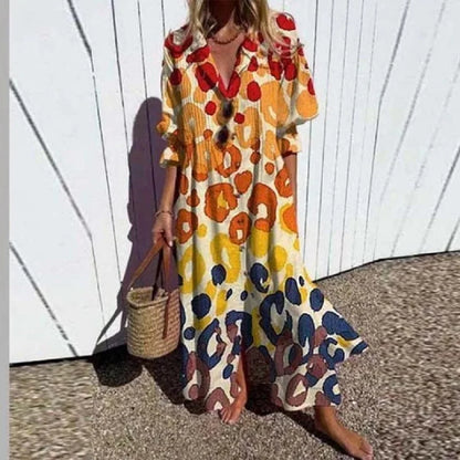 Caitlyn - Vestido Maxi Bohemio con Mangas Abullonadas