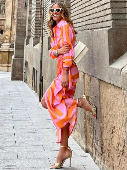 Clarissa | Vestido Camisa Midi a Rayas