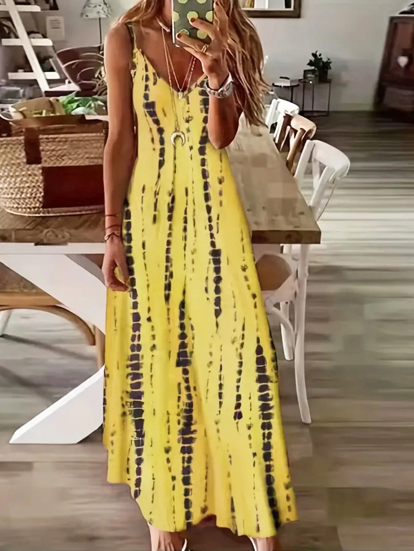 Seren - Vestido maxi de mujer con escote en V y teñido anudado