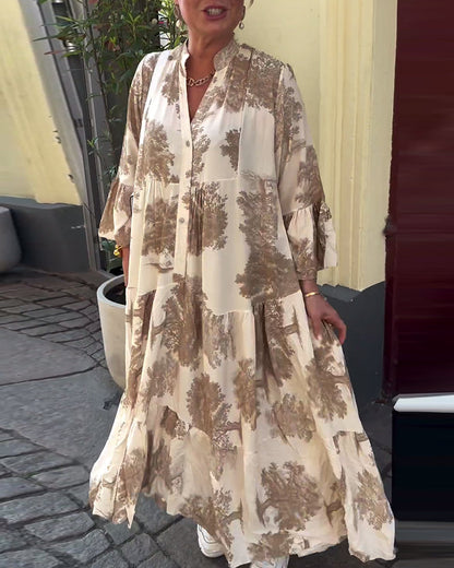Giavanna - Vestido Largo Casual con Mangas Acampanadas Estampado