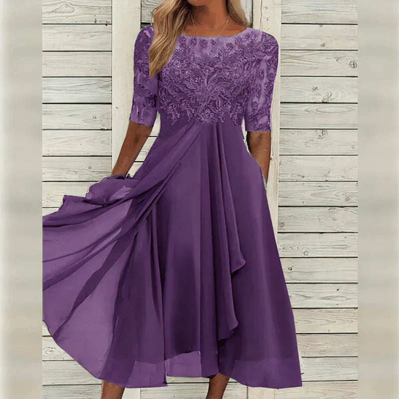 Sylvana - Vestido bordado de encaje a media pierna