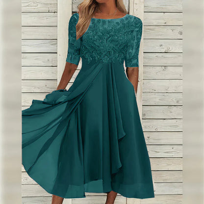 Sylvana - Vestido bordado de encaje a media pierna