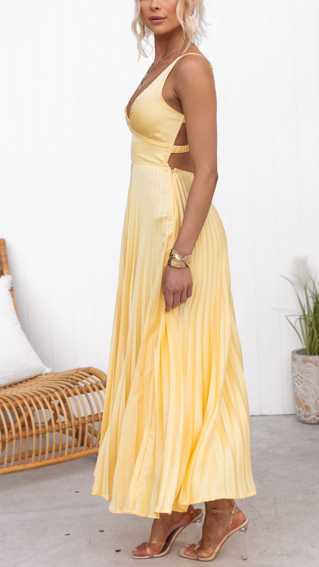 Naomi - Vestido de fiesta elegante con tirantes y cintura fruncida