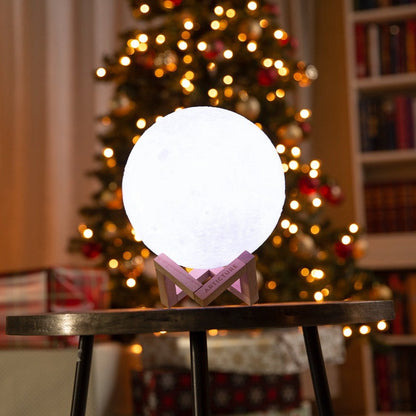 Lámpara de luna con base de madera luz de mesa 3D