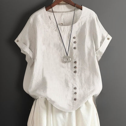 Camiseta Delyssa con cuello redondo y botones