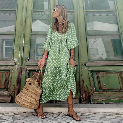 Cassandra - Vestido de corte alto-bajo con estampado geométrico para mujer