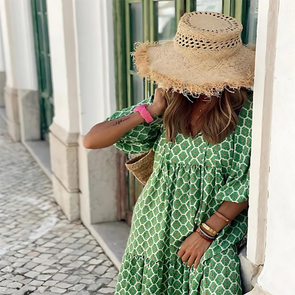 Cassandra - Vestido de corte alto-bajo con estampado geométrico para mujer