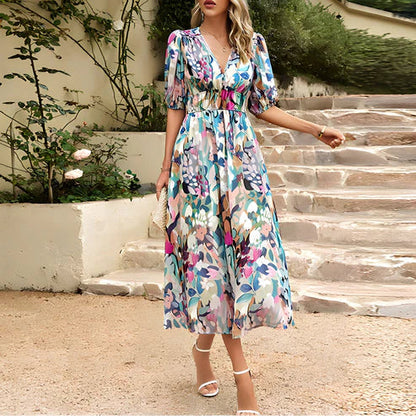 Everly - Abito midi con maniche a lanterna vintage glamour