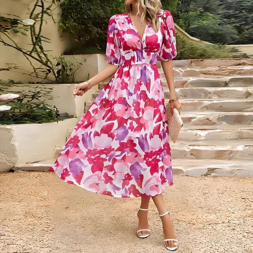 Everly - Abito midi con maniche a lanterna vintage glamour