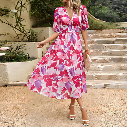 Everly - Abito midi con maniche a lanterna vintage glamour