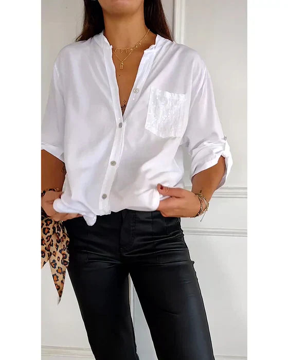 Kelley | Blusa de V-Cuello Brillante