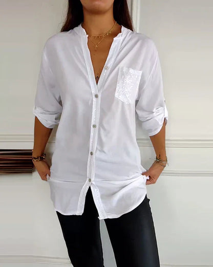 Kelley | Blusa de V-Cuello Brillante