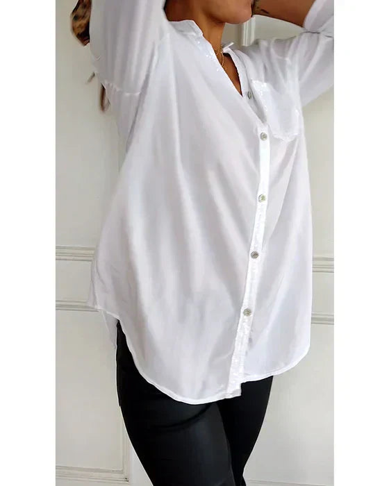 Kelley | Blusa de V-Cuello Brillante