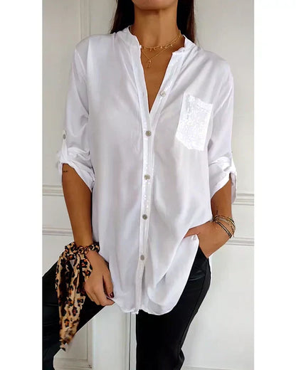 Kelley | Blusa de V-Cuello Brillante