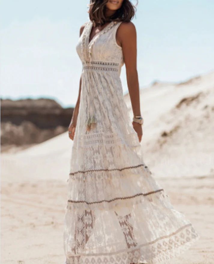 Emerson - Vestido Bohemio Vintage con Cordón y Borlas