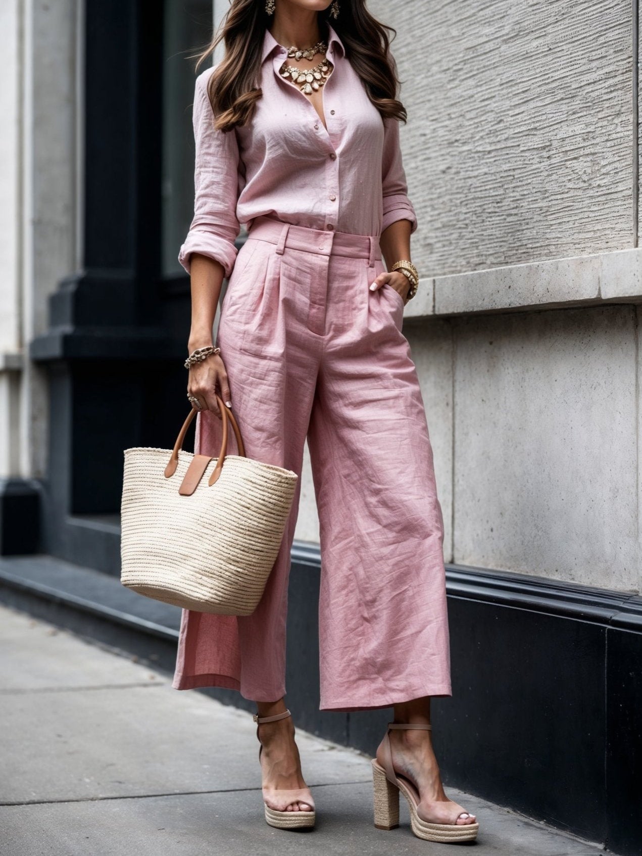 Sophia™ | Conjunto de pantalones capri rosas y camisa holgada