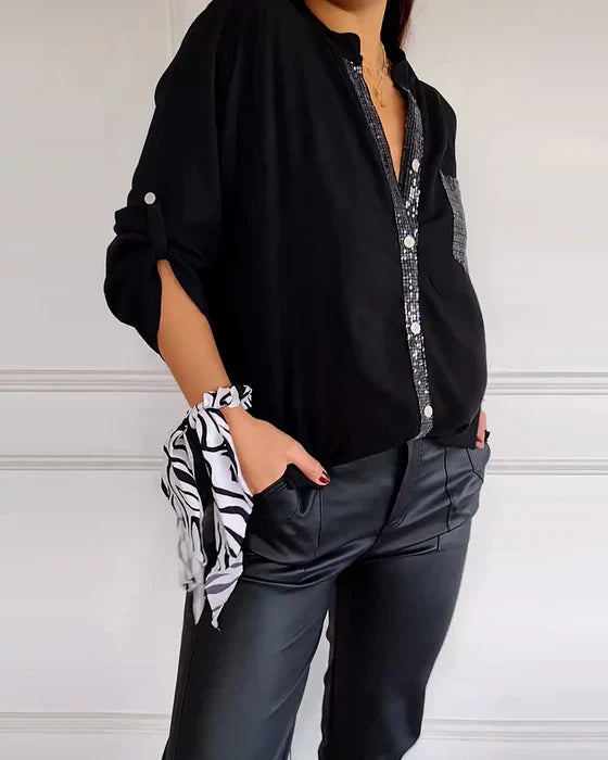 Kelley | Blusa de V-Cuello Brillante