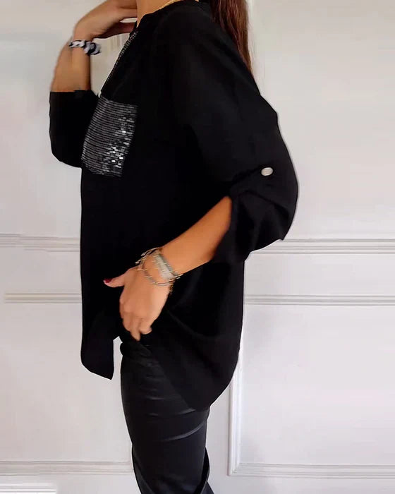 Kelley | Blusa de V-Cuello Brillante